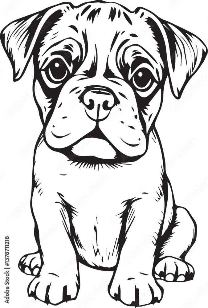 Boxer puppy. Hand drawn vector illustration Boxer puppy. Hand drawn vector illustration