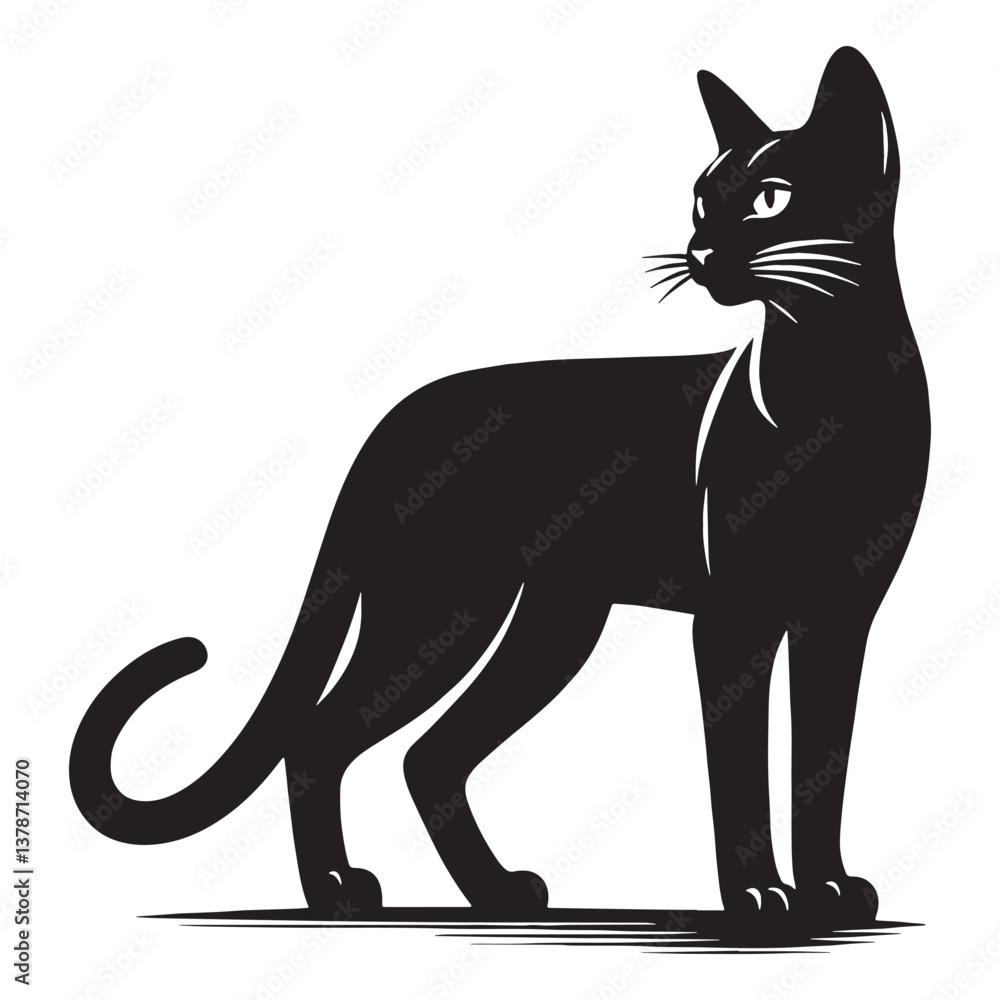 Fototapeta premium Refined Egyptian Mau silhouette, portraying the breed’s striking profile - Egyptian Mau illustration - Egyptian Mau vector - cat silhouette