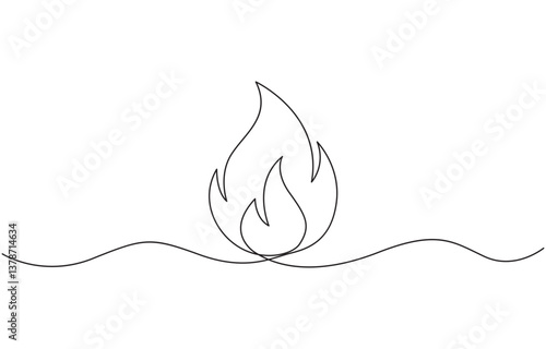 Continuous one line drawing of fire flames design. Fire in single line draw illustration, Minimalist continuous one line drawing of a flame icon for heat, Fire, and energy concept design.