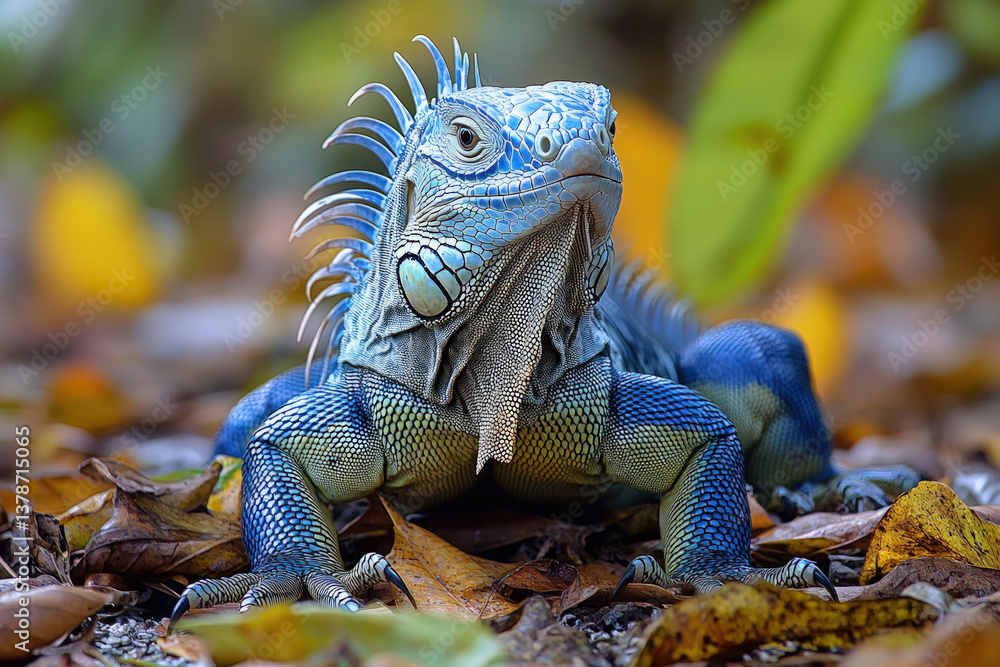 Fototapeta premium A Cyclura lewisi (Grand Cayman blue iguana), detailed and vibrant, natural setting.