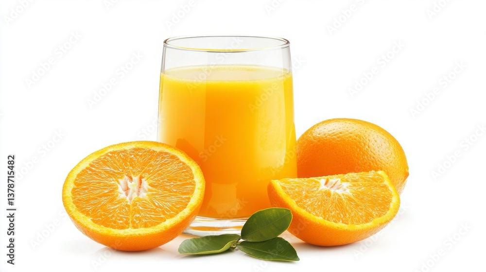 Glass Of Orange Juice With Fresh Oranges On White Background Glass Of Orange Juice With Fresh Oranges On White Background