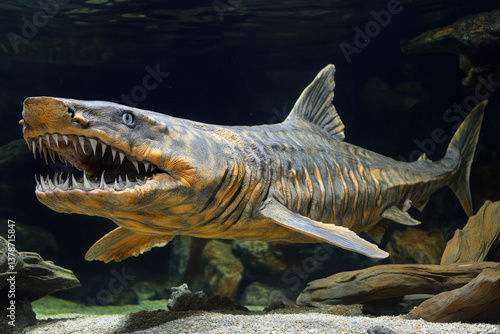 A frilled shark in deep oce...