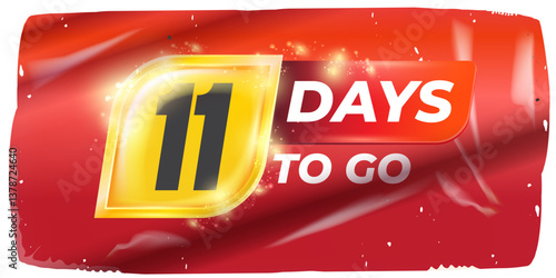 Eleven Days To Go Vector: Bold White Numerals on Dynamic Red and Yellow Background, Modern Countdown Design for Anticipated Events and Project Milestones, Perfect for Marketing