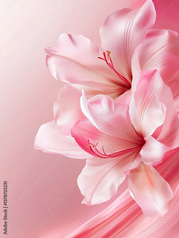 Elegant Pink Lily Flowers Arrangement with Soft Light and Flowing Fabric Elegant Pink Lily Flowers Arrangement with Soft Light and Flowing Fabric