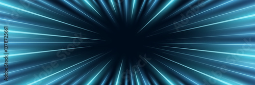 Glowing speed lines burst from center. Dynamic radial motion effect with neon streaks creating a futuristic sci-fi tunnel illusion. Perfect for hyperspace, racing or action backgrounds.