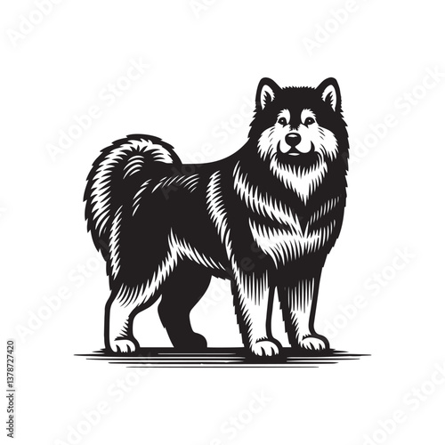 Simple Alaskan Malamute Standing Vector Icon – Vintage Logo & Retro Illustration