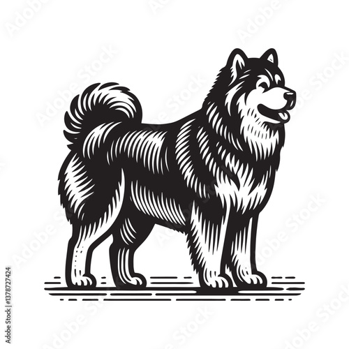 Simple Alaskan Malamute Standing Vector Icon – Vintage Logo & Retro Illustration