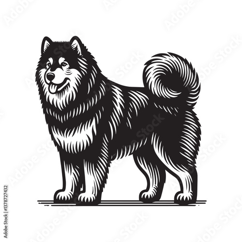 Simple Alaskan Malamute Standing Vector Icon – Vintage Logo & Retro Illustration
