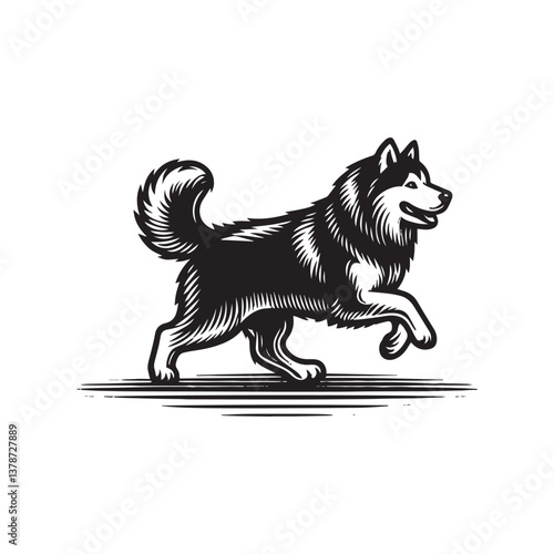 Simple Alaskan Malamute Running Vector Icon – Vintage Logo & Retro Illustration