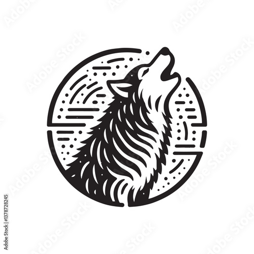 Simple Alaskan Malamute Roaring Vector Icon – Vintage Logo & Retro Illustration