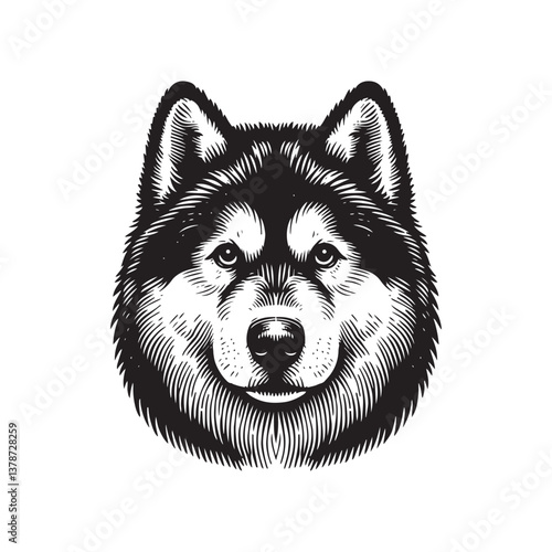 Simple Alaskan Malamute Front View Vector Icon – Vintage Logo & Retro Illustration