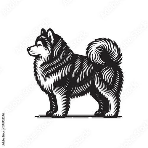 Simple Alaskan Malamute Standing Vector Icon – Vintage Logo & Retro Illustration