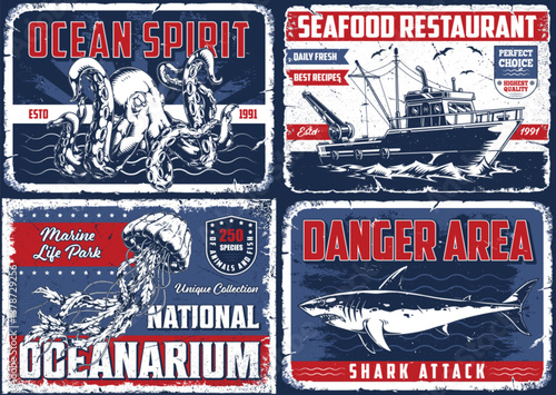 Ocean-themed restaurant sign art