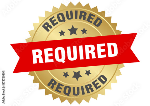 required. required round red and gold label isolated on transparent background