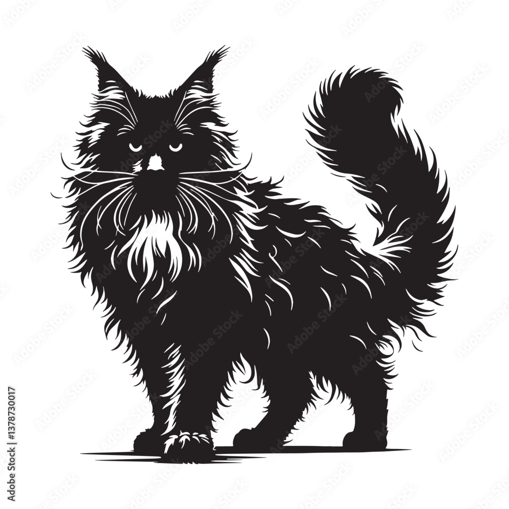 Agile Maine Coon silhouette, highlighting its athletic nature - Maine Coon illustration - Maine Coon vector - cat silhouette
Agile Maine Coon silhouette, highlighting its athletic nature - Maine Coon illustration - Maine Coon vector - cat silhouette