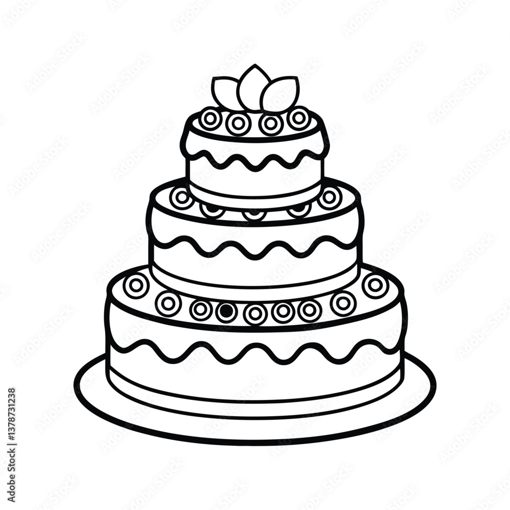 Wedding cake with detailed piping and flower embellishment silhouette isolated on white background Wedding cake with detailed piping and flower embellishment silhouette isolated on white background