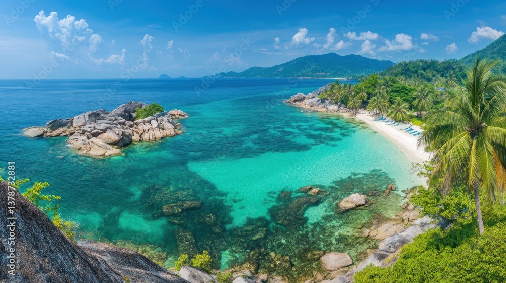 Breathtaking panoramic view of a secluded tropical island paradise retreat Breathtaking panoramic view of a secluded tropical island paradise retreat