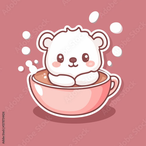 Little bear and coffee cup, vector illustration.