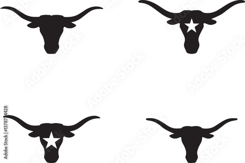 Texas Longhorn Silhouette with Star, Perfect for Design Projects