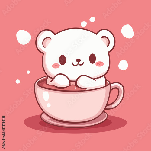 Little bear and coffee cup, vector illustration.