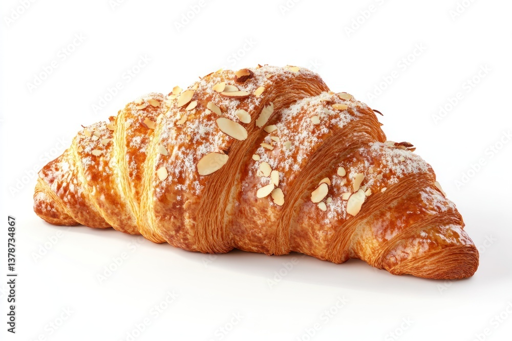 Honey-drizzled croissant with crushed almonds on top, photorealistic texture, transparent background. Honey-drizzled croissant with crushed almonds on top, photorealistic texture, transparent background.