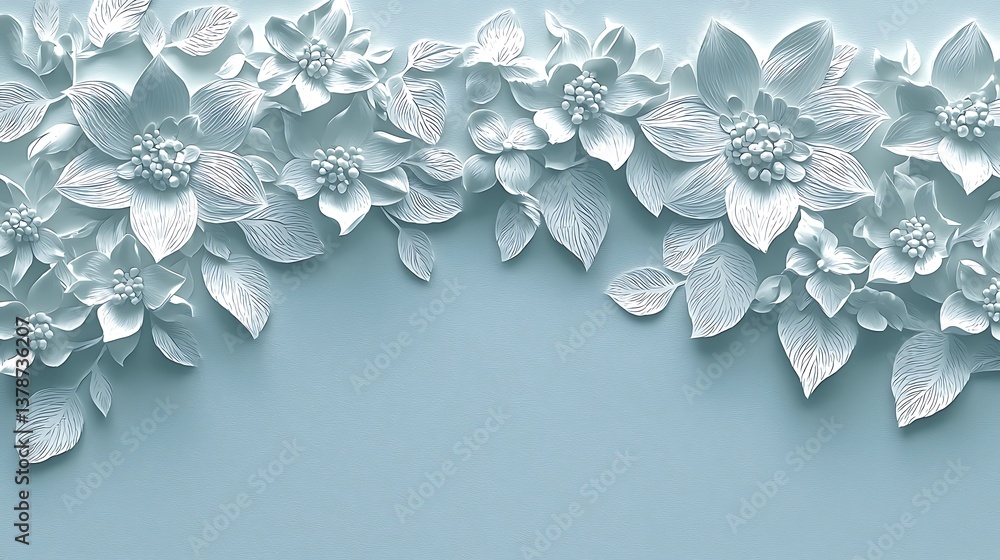 Elegant White Floral 3D Design Soft Blue Background Elegant White Floral 3D Design Soft Blue Background