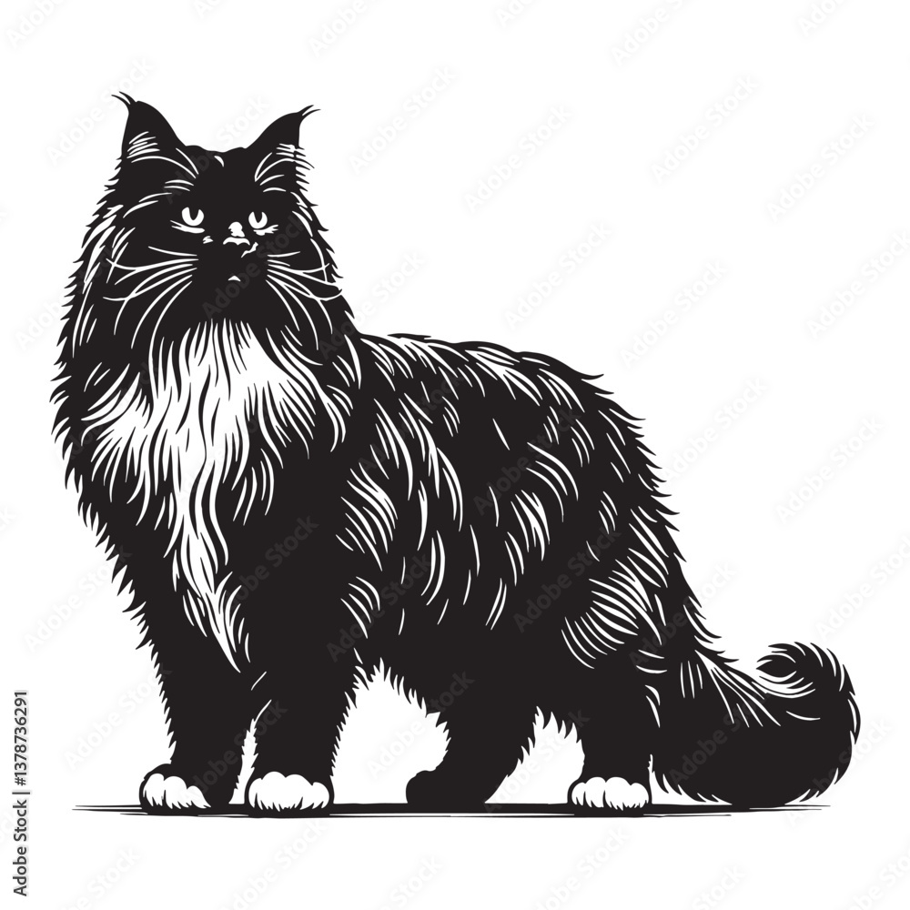 Timeless Norwegian Forest Cat silhouette, capturing its wild heritage - Norwegian Forest Cat illustration - Norwegian Forest Cat vector - cat silhouette
Timeless Norwegian Forest Cat silhouette, capturing its wild heritage - Norwegian Forest Cat illustration - Norwegian Forest Cat vector - cat silhouette