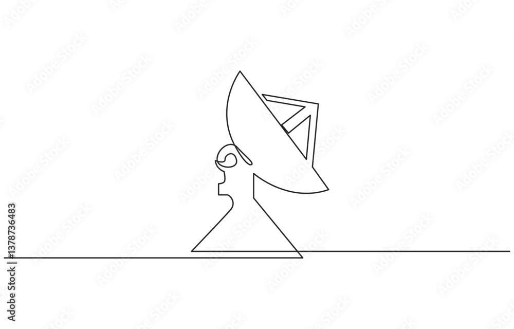 Continuous line drawing of satellite dish, object one line single line art, Technology device symbol design concept. Decorative elements drawn on a white background.