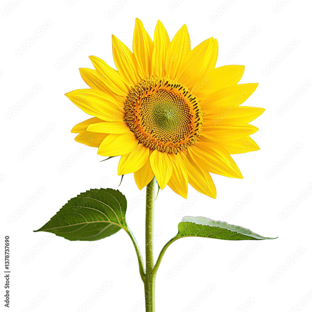 Obraz premium isolated transparent Background. vibrant sunflower with bright yellow petals and green stem, radiating beauty and warmth