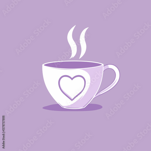 A heart-shaped coffee cup with vector illustration.