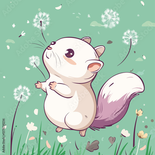 Squirrel and Dandelion, vector illustration.