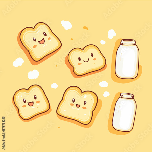 Bread and milk, vector illustration.