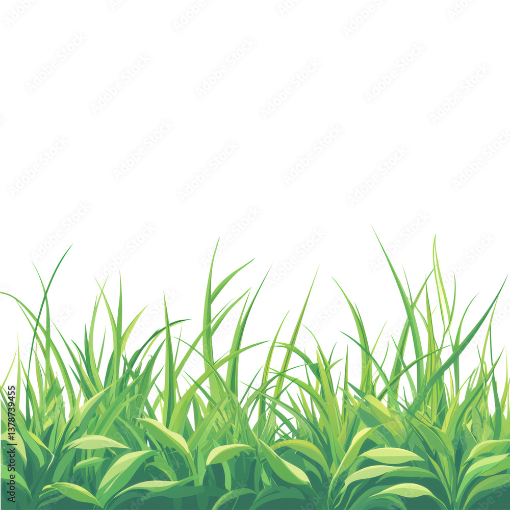 Fototapeta premium isolated transparent Background. Lush green grass illustration with vibrant details, perfect for nature themes