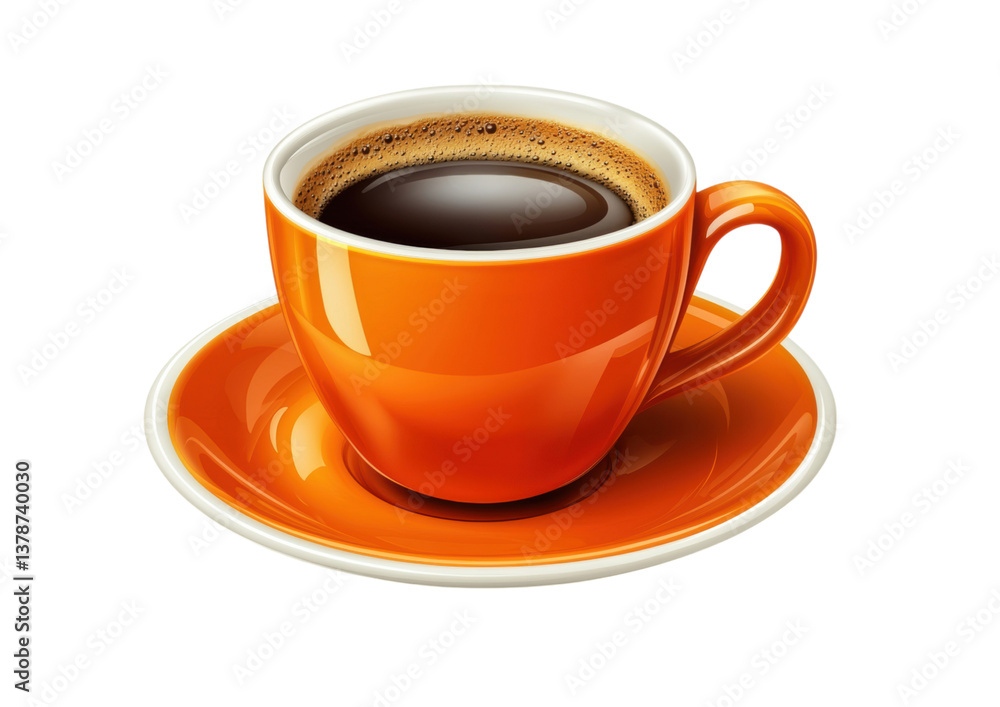 isolated transparent Background. vibrant orange coffee cup filled with rich black coffee sits matching saucer, evoking warmth isolated transparent Background. vibrant orange coffee cup filled with rich black coffee sits matching saucer, evoking warmth