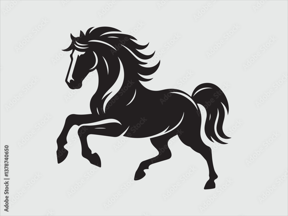 Horse Galloping Silhouette Running on Open Field with Strong Motion and Graceful Pose Horse Galloping Silhouette Running on Open Field with Strong Motion and Graceful Pose