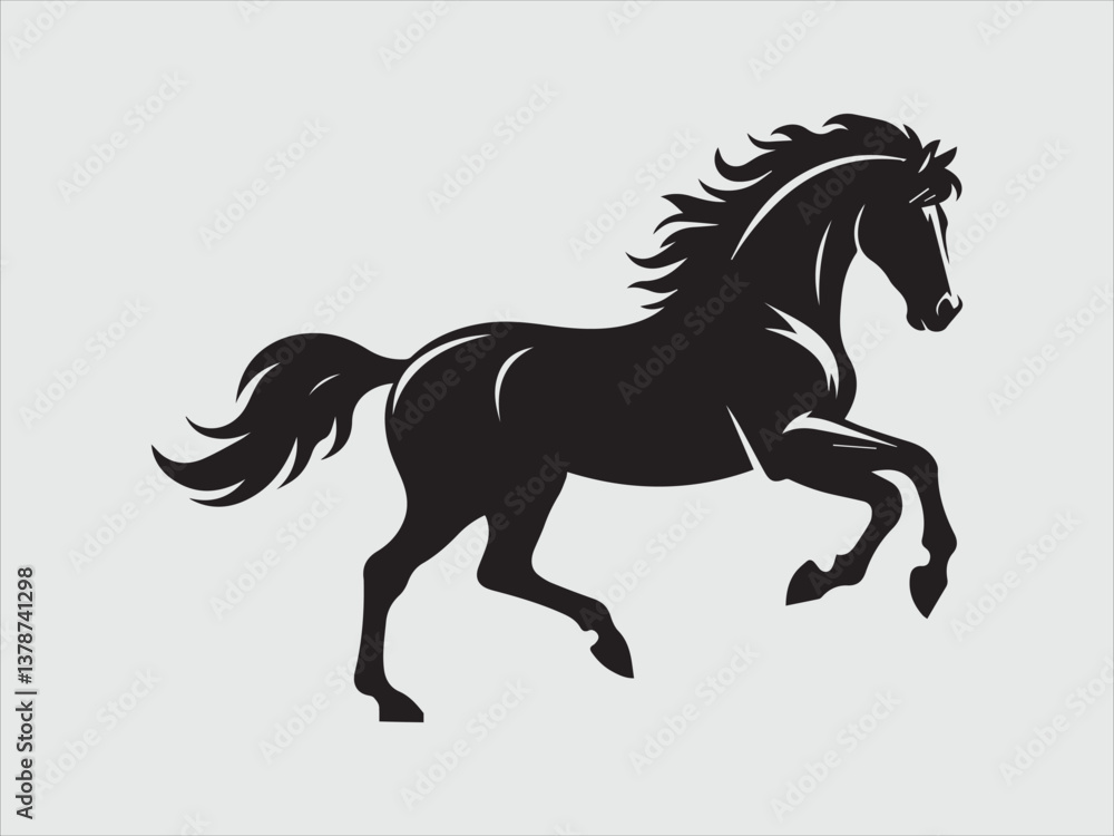 Obraz premium Horse Galloping Silhouette Running on Open Field with Strong Motion and Graceful Pose