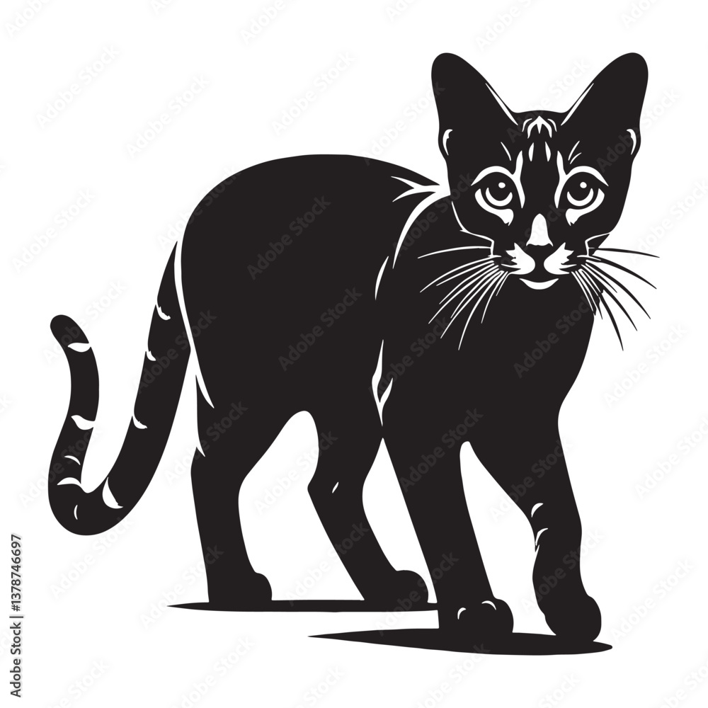Obraz premium Elegant Ocicat silhouette, embodying both wild beauty and domestic charm - Ocicat illustration - Ocicat vector - cat silhouette