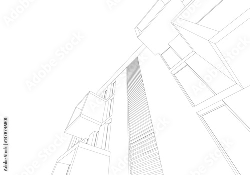 Modern architectural facade with geometric cube balconies, white building with cube elements