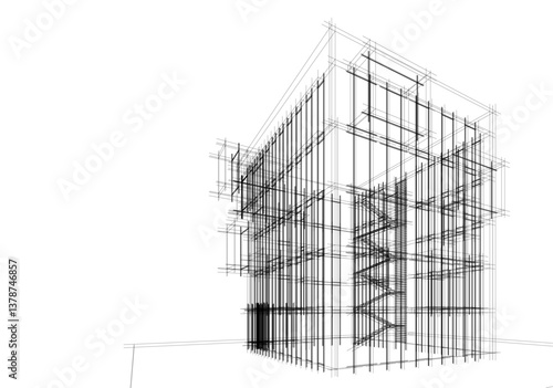 Modern architectural facade with geometric cube balconies, white building with cube elements