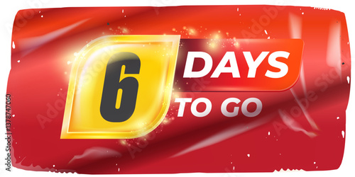 Six Days To Go Vector: Bold White Numerals on Dynamic Red and Yellow Background, Modern Countdown Design for Anticipated Events and Approaching Deadlines, Perfect for Marketing