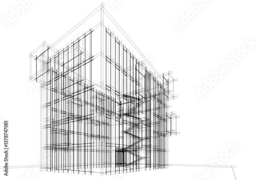 Modern architectural facade with geometric cube balconies, white building with cube elements