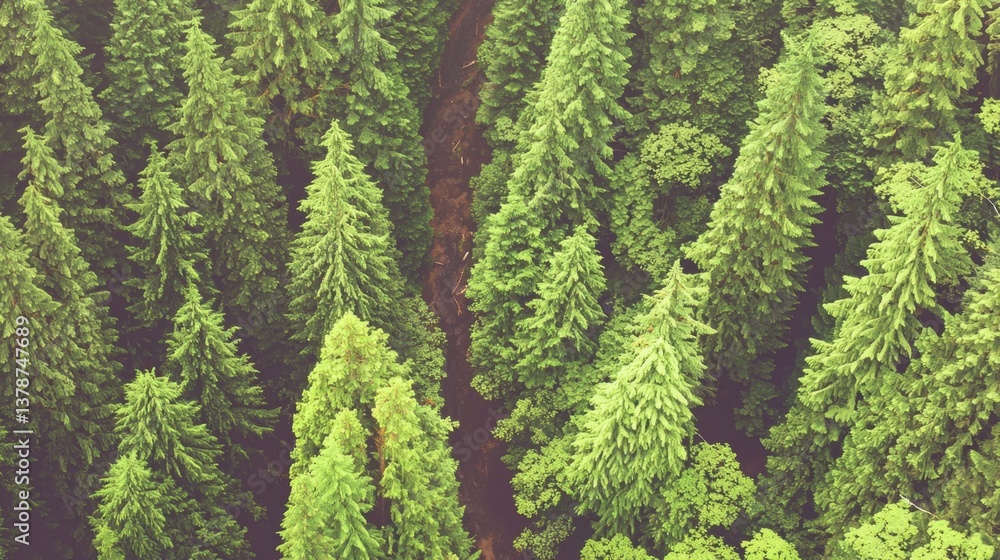 Fototapeta premium Lush Green Pine Tree Forest Aerial View in Natural Environment