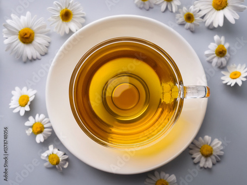 cup of tea with chamomile flowers