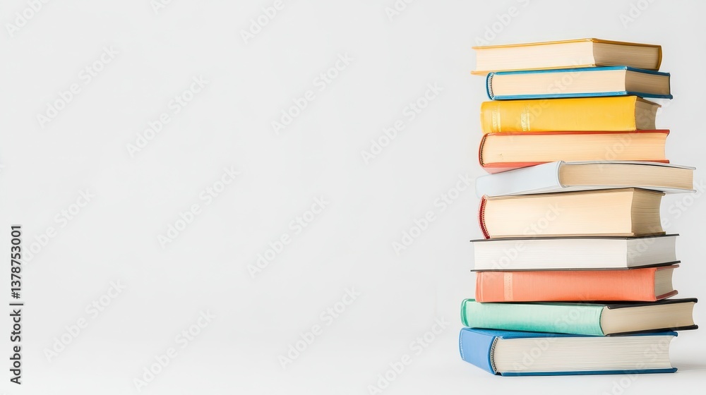 Stack of Books: A captivating stack of books, each with a unique colored spine, elegantly arranged, offering a visual journey into the world of knowledge and storytelling. Stack of Books: A captivating stack of books, each with a unique colored spine, elegantly arranged, offering a visual journey into the world of knowledge and storytelling.