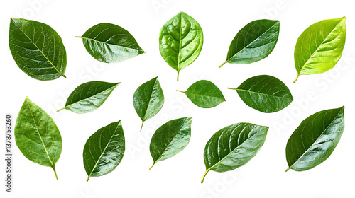 Wallpaper Mural Set of natural fresh leaves isolated on transparent background, high resolution PNG file Torontodigital.ca