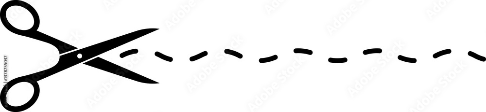 Scissors with cut dotted line illustration. Cut coupon. Snip ribbon. Black scissors isolated on white background. Scissors with cut dotted line illustration. Cut coupon. Snip ribbon. Black scissors isolated on white background.
