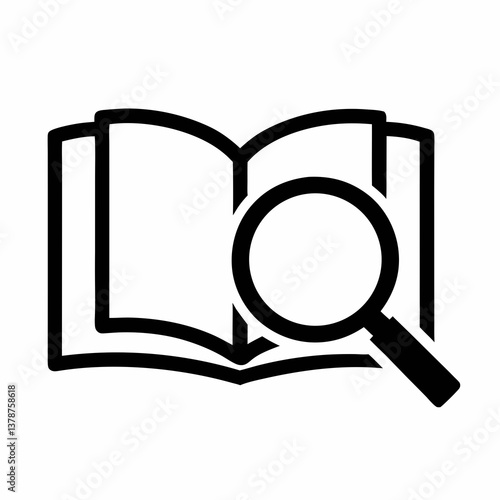 Magnifying glass and book icon for search and zoom illustration