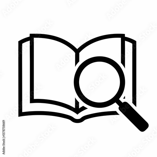 Magnifying glass and book icon for search and zoom illustration