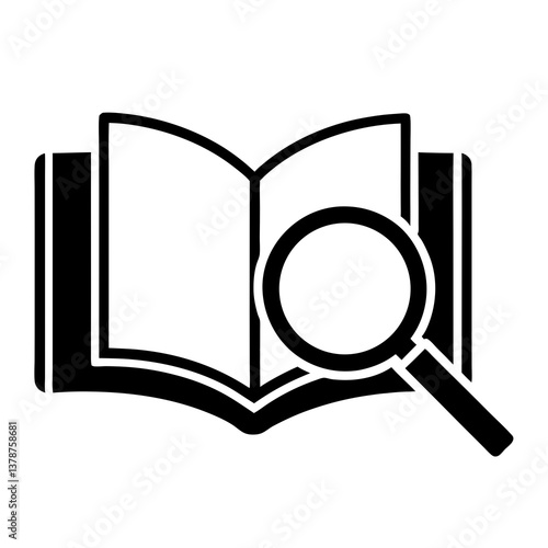 Magnifying glass and book icon for search and zoom illustration