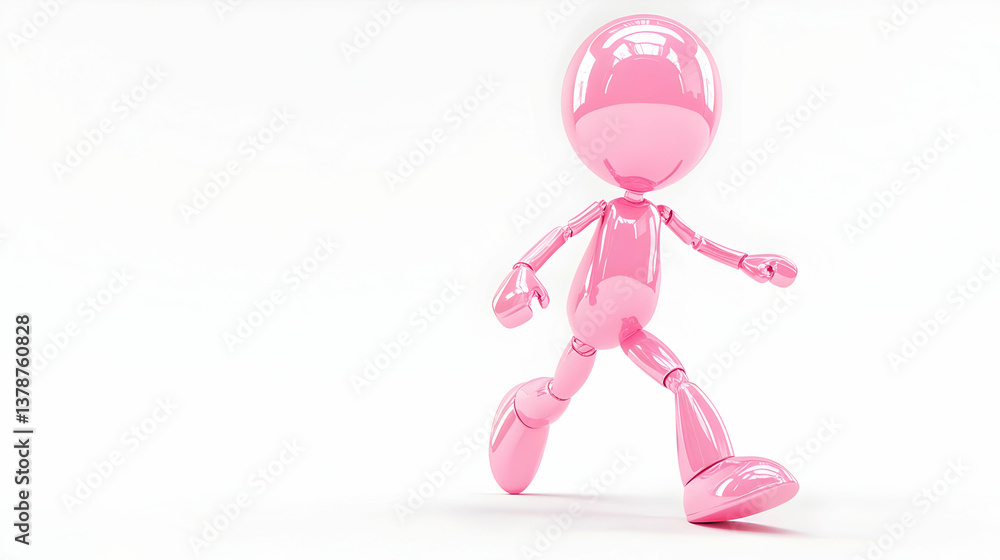 Pink Abstract Figure Walking in White Background 3D Render Cartoon Character with Geometric Shapes Minimalist Design Pink Abstract Figure Walking in White Background 3D Render Cartoon Character with Geometric Shapes Minimalist Design